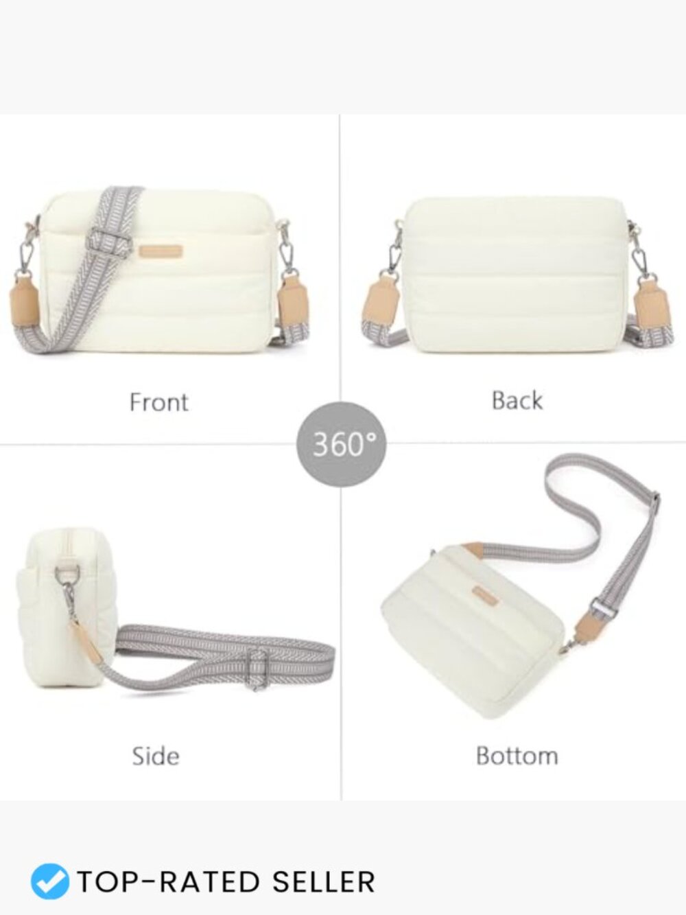 Lightweight Quilted Puffer Crossbody Bag Adjustable Guitar Strap - Picture 6 of 7
